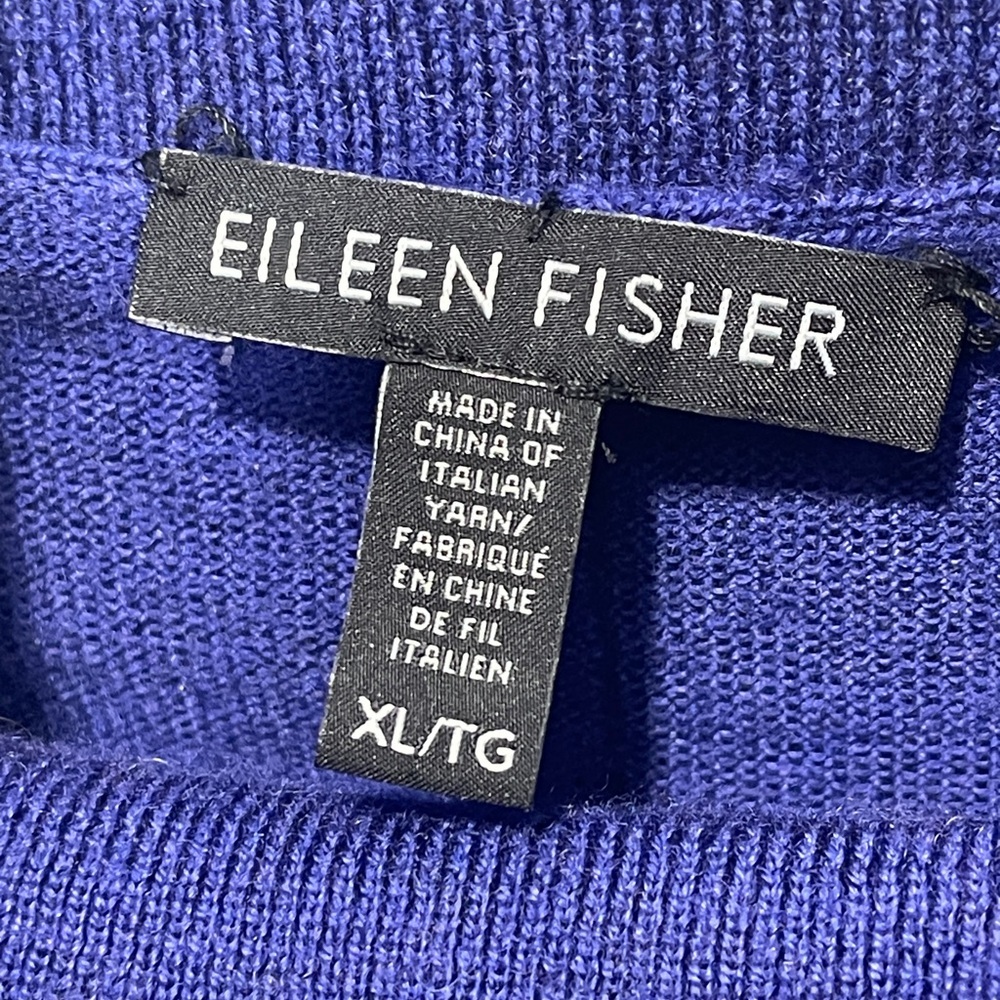 Eileen Fisher Blue 100% Merino Wool Cowl Neck Tunic Style Oversized Sweater XL - Picture 3 of 4